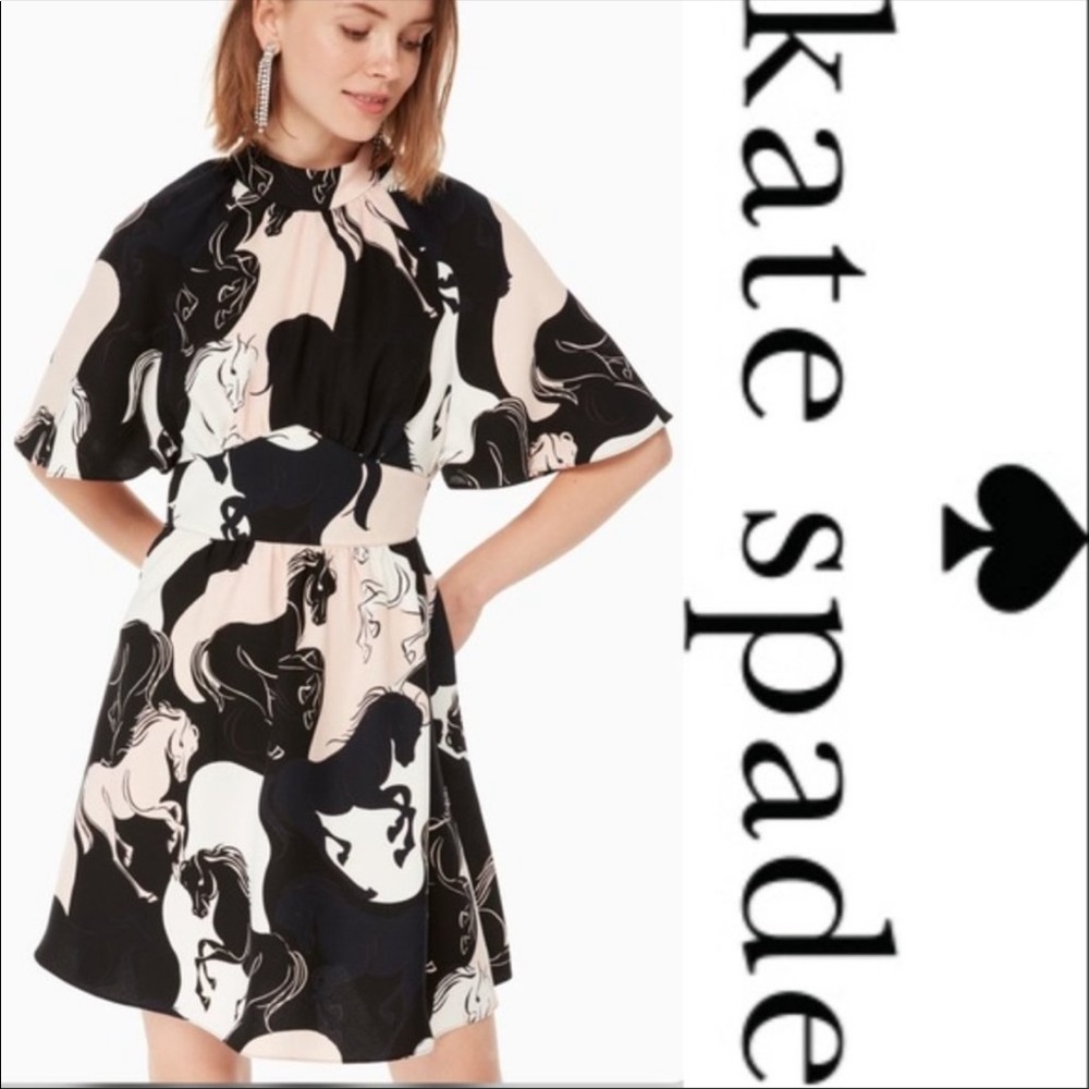 kate spade Black and Cream Abstract Horse-Print Fit & Flare Dress